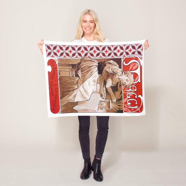 Woman Cooking, Alphonse Mucha Fleece Blanket (In Situ)