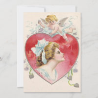 Woman Cupid Heart Daisy Wedding Invitation