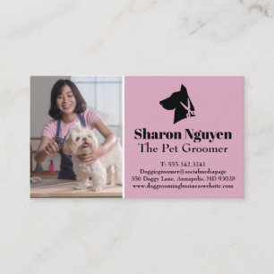 Woman Cutting Small Dogs Hair   Pet Grooming Logo Business Card