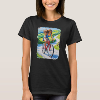 Woman cycling in beautiful scenery T-Shirt