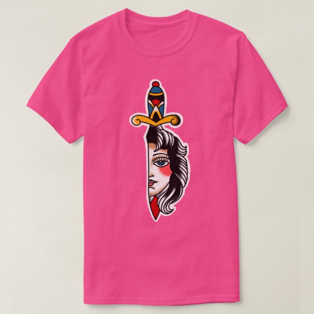 Woman Dagger Traditional Tattoo T-Shirt (Design Front)