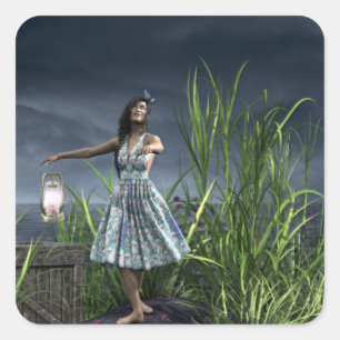 Woman Dancing by the Sea Square Sticker