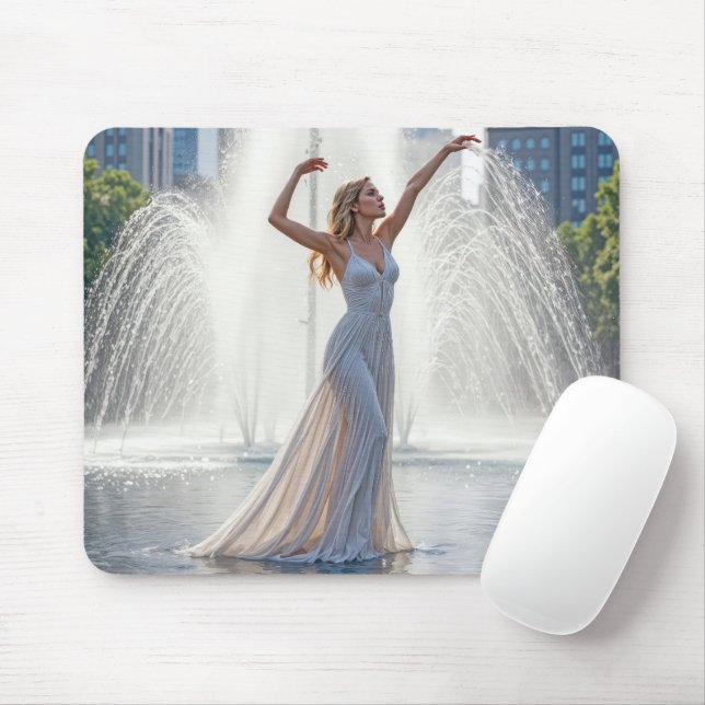 Woman Dancing In a City Fountain Mouse Pad (With Mouse)