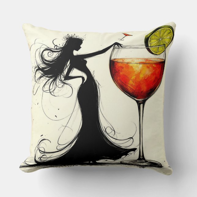 Woman Dancing with Martini Cushion (Front)