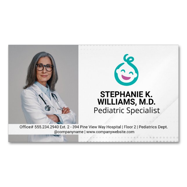 Woman Doctor | Paediatrics Baby Logo Magnetic Business Card (Front)
