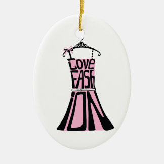 Woman dress from words  "I love fashion" Ceramic Tree Decoration