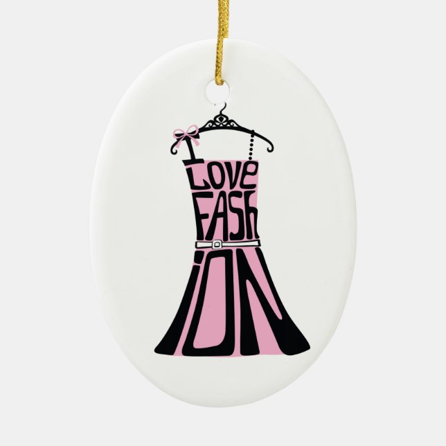 Woman dress from words  "I love fashion" Ceramic Tree Decoration (Front)