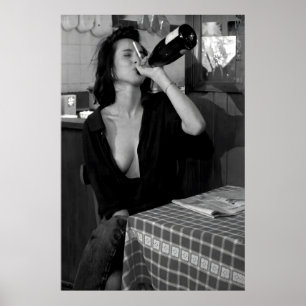 Woman Drinking Champagne Art Print Black and White