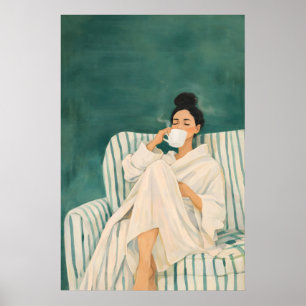Woman Drinking Coffee Poster, Cozy Morning Poster