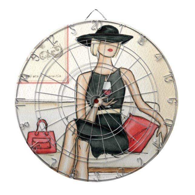 Woman Drinking Red Wine Dartboard (Front)