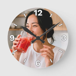 Woman Drinking Watermelon Juice Kitchen Decor Round Clock