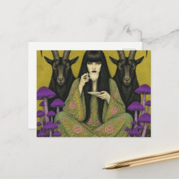 Woman Drinks Tea With Two Black Goats Postcard