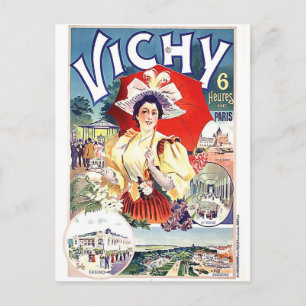 Woman drinks water from Vichy spa town, France Postcard