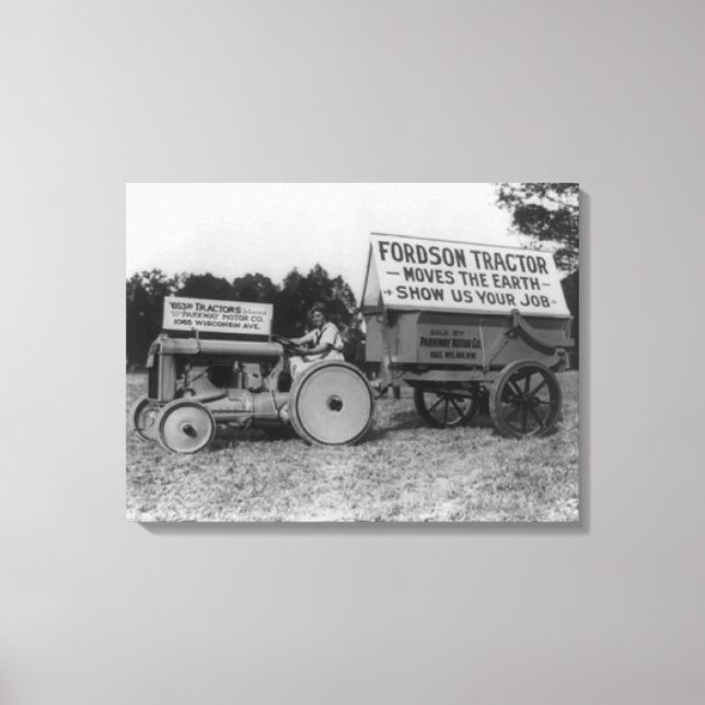 Woman Driving Fordson Tractor Photograph Canvas Print (Front)