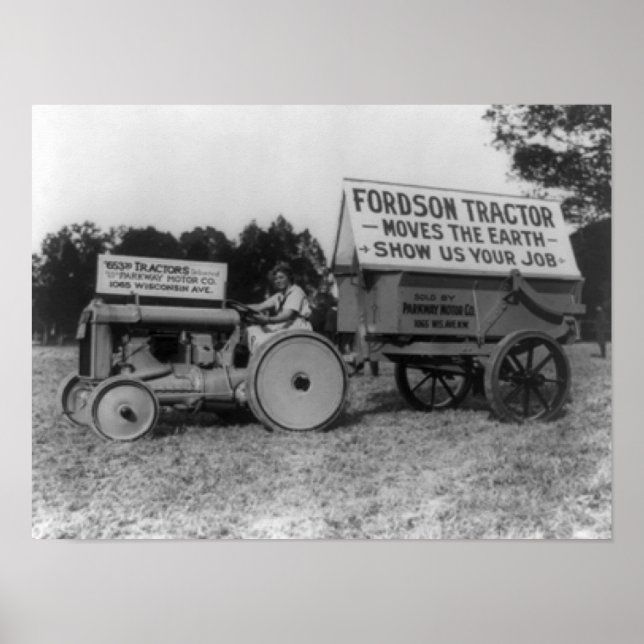 Woman Driving Fordson Tractor Photograph Poster (Front)