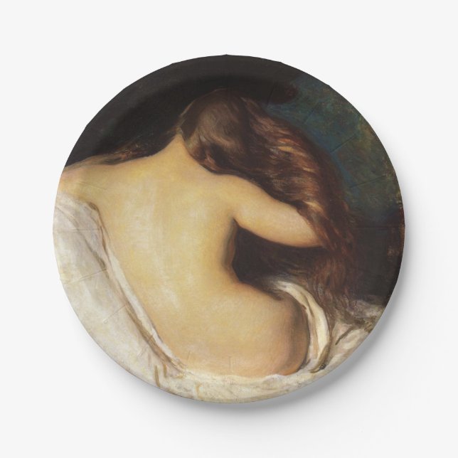 Woman Drying Her Hair (by Joseph DeCamp) Paper Plate (Front)