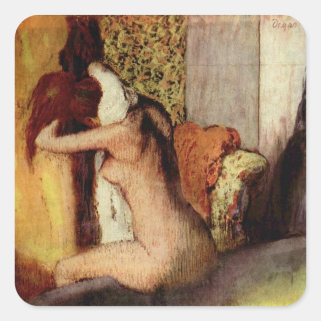 Woman Drying Her Neck Square Sticker (Front)