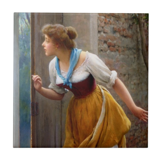 Woman Eavesdropping (by Eugene de Blaas) Tile (Front)