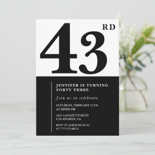 Woman Elegant 43rd birthday invitation Black