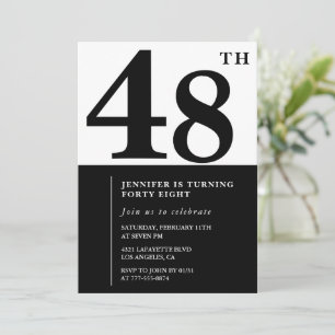 Woman Elegant 48th birthday invitation Black