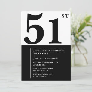 Woman Elegant 51st birthday invitation Black 