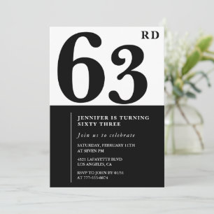 Woman Elegant 63rd birthday invitation Black