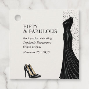 Woman Elegant Fabulous Black Dress 50th Birthday Favour Tags