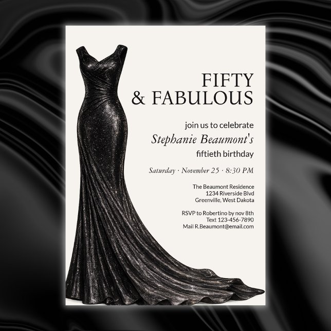 Woman Elegant Fabulous Black Dress 50th Birthday Invitation (Creator Uploaded)