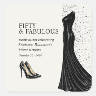 Woman Elegant Fabulous Black Dress 50th Birthday Square Sticker