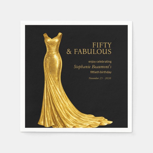 Woman Elegant Fabulous Golden Dress 50th Birthday Napkin (Front)