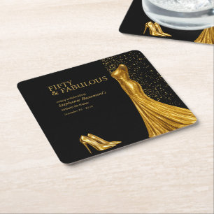 Woman Elegant Fabulous Golden Dress 50th Birthday Square Paper Coaster