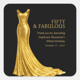 Woman Elegant Fabulous Golden Dress 50th Birthday Square Sticker