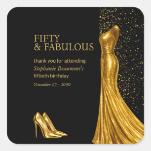 Woman Elegant Fabulous Golden Dress 50th Birthday Square Sticker
