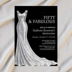 Woman Elegant Fabulous Silver Dress 50th Birthday Invitation