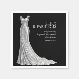 Woman Elegant Fabulous Silver Dress 50th Birthday Napkin