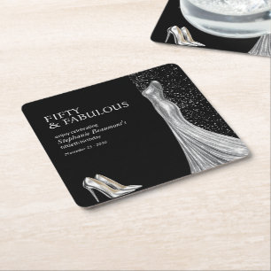 Woman Elegant Fabulous Silver Dress 50th Birthday Square Paper Coaster
