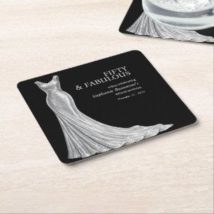 Woman Elegant Fabulous Silver Dress 50th Birthday Square Paper Coaster