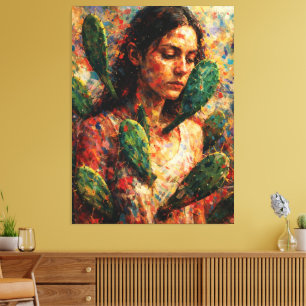 Woman Embracing Cactus Prickly Pear Symbolic Canvas Print