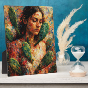 Woman Embracing Cactus Prickly Pear Symbolic Plaque