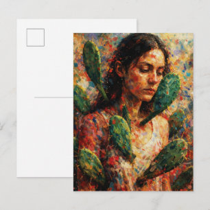 Woman Embracing Cactus Prickly Pear Symbolic Postcard