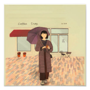 Woman enjoying a coffee drink Print