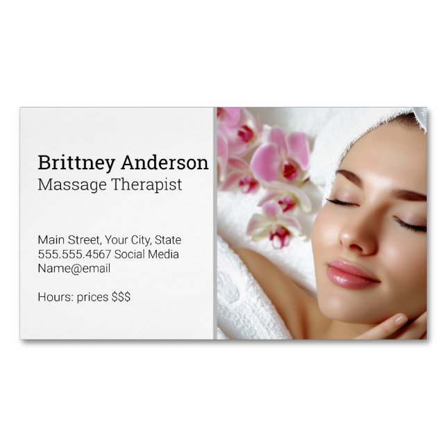 Woman Enjoying Spa | Flower Petals Magnetic Business Card (Front)