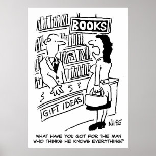 Woman enquires at a Bookshop. Bookstore funny Poster