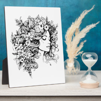 woman face art with with flower for home decore plaque