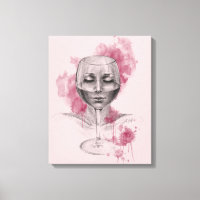 Woman face in wine glass surreal drawing art