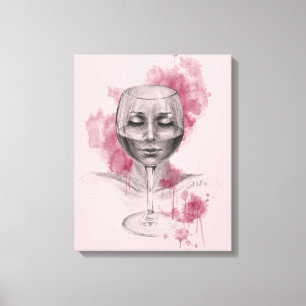 Woman face in wine glass surreal drawing art canvas print