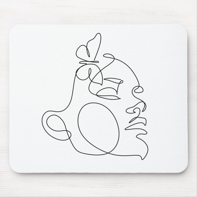 Woman Face Line Art Mouse Pad (Front)