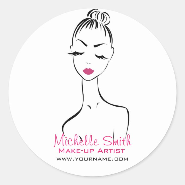 Woman face Make-up artist company branding Classic Round Sticker (Front)