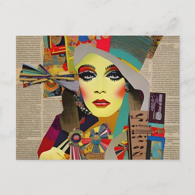 Woman Face Mixed Media Collage Postcard (Front)