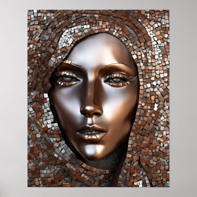 Woman Face Mosaic Copper Silver Poster (Front)